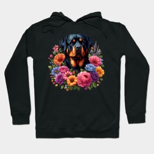 A rottweiler with beautiful colorful flowers Hoodie